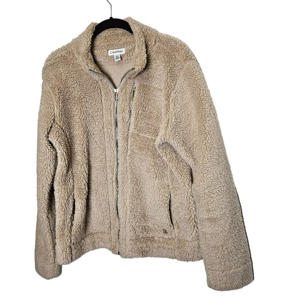Calvin Klein Full Zip Tan Sherpa Jacket coat Size‎ Large